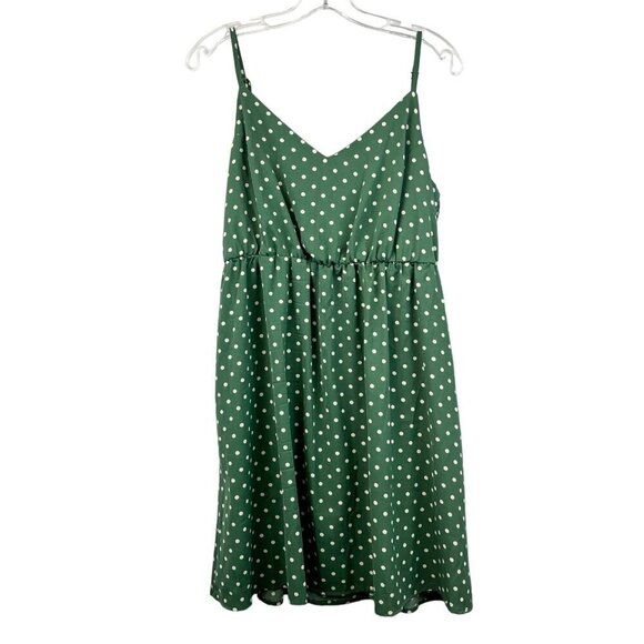 Cozy Co. Sleeveless A-Line Sundress Green/White Polka Dot Women’s Large Pockets - Picture 1 of 8